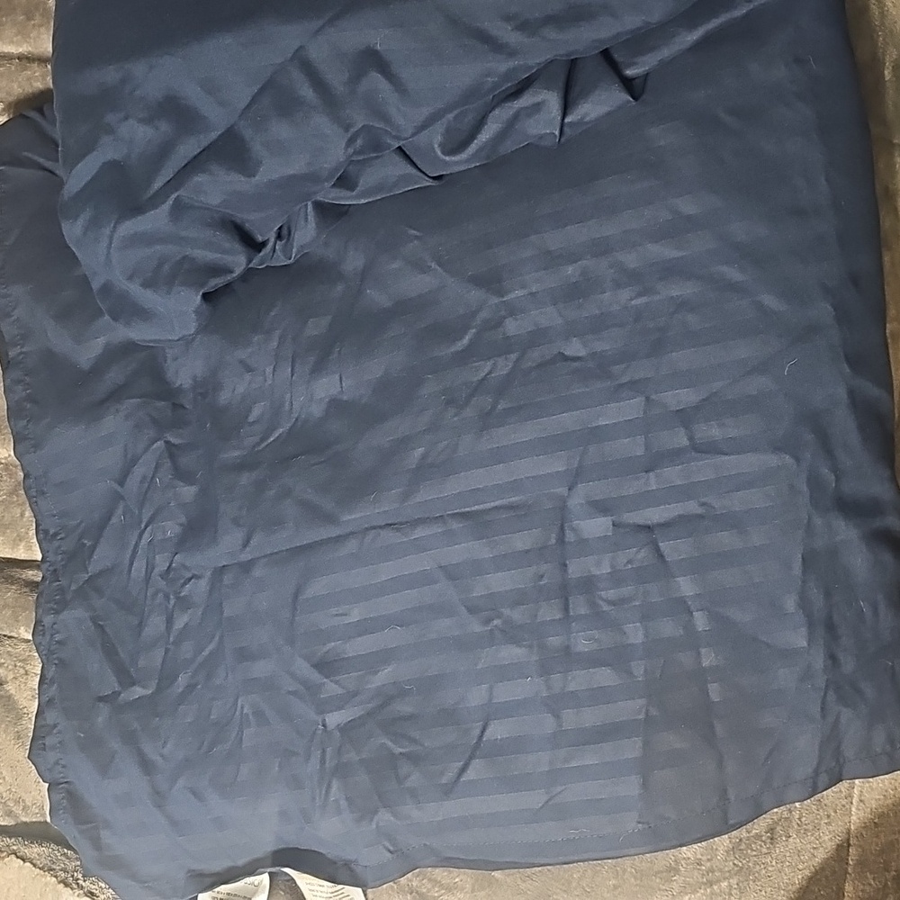 Navy Blue Striped Sheet And Fitted Sheet For Double Bed
